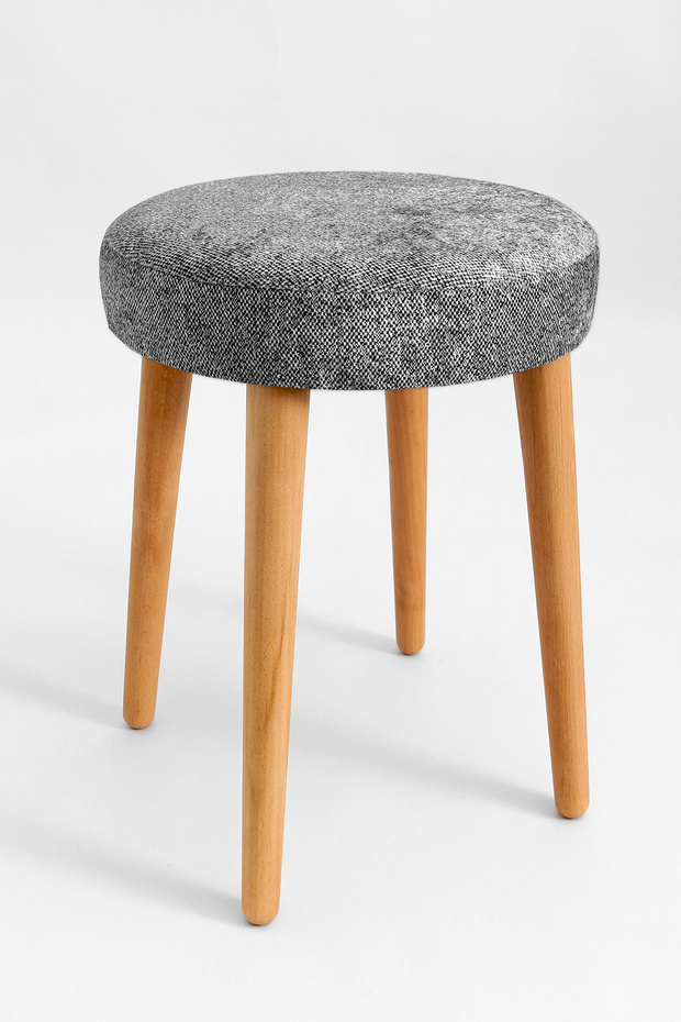 Yuvarlak Tabure Rustik Ahşap Ayaklı Minderli Kadife Mutfak Salon Yemek Oturma Odası Taburesi Milana - 4