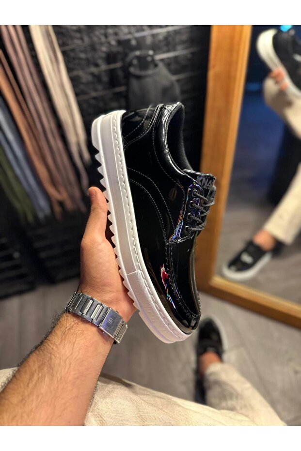 Casual Shoes T12 Black Patent Leather (White Sole)