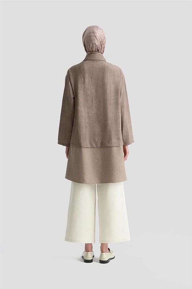Efektli Kumaş Mixli Tunik 25K4902 Kakao - 5
