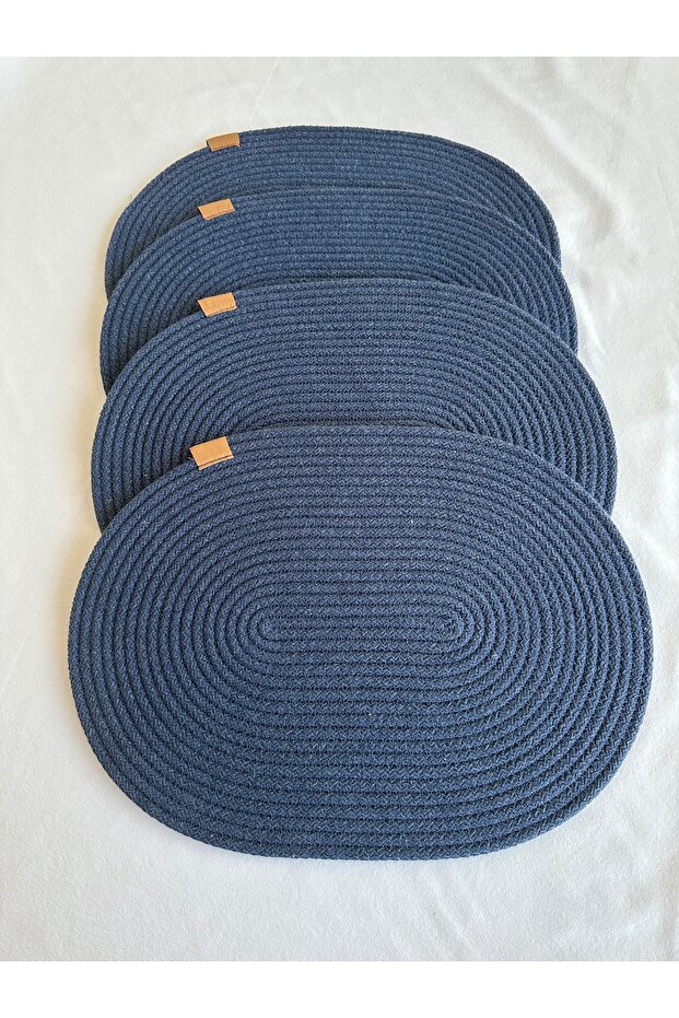 Jute Placemat, Table Decor Supla Oval Navy Blue 30X40 Set of 4