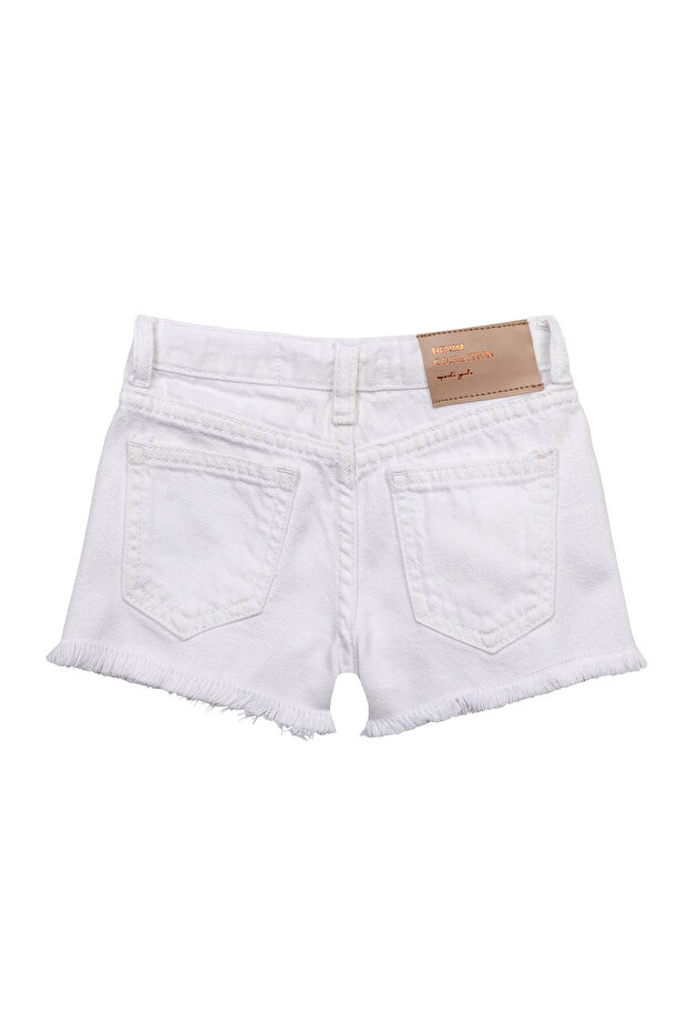 Girls White Basic Short - White Denim - 3