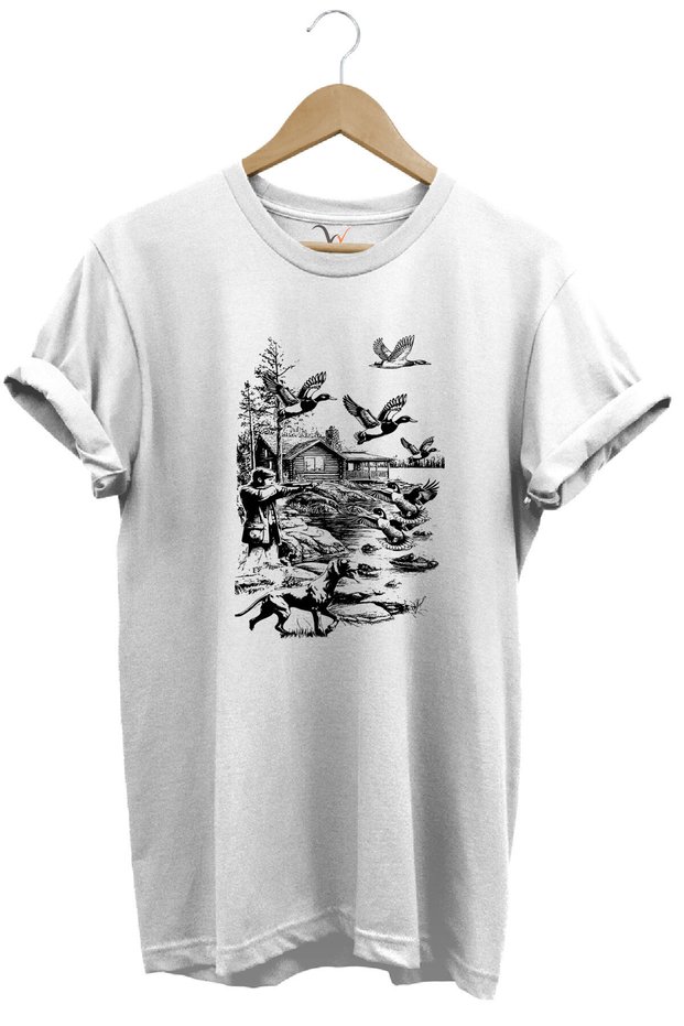 Hunting Hunting Hunting Dog Hunting and Ducks Printed 100% Cotton Unisex Regular Fit T-Shirt