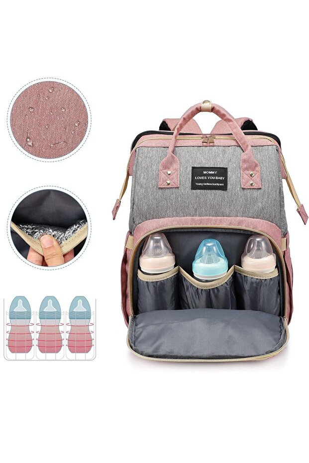 Multifunctional Backpack, Flippy, Waterproof, Pink/Gray - 9