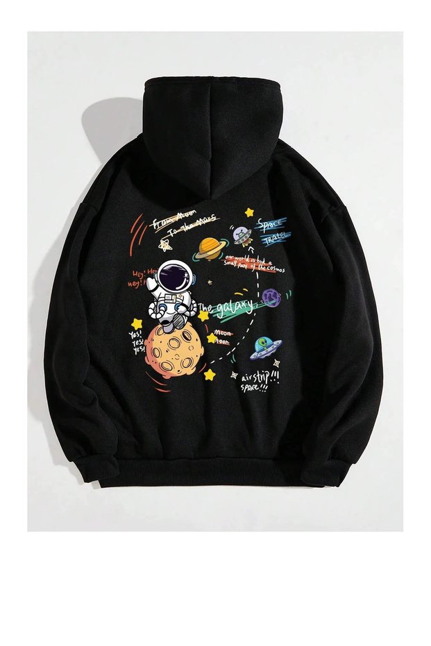 Black Unisex Women/Men Galaxy Colorful Custom Printed Cotton Oversize Hoodie