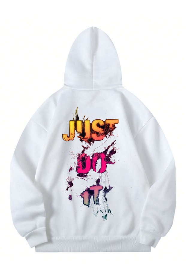White Unisex Men/Women Justdoit Colorful Custom Printed Oversize Hoodie