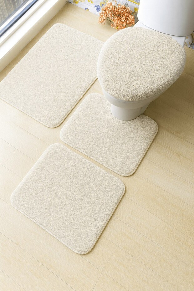 4 Piece Washable Non-Slip Base Bathroom Mat Set Shaggy