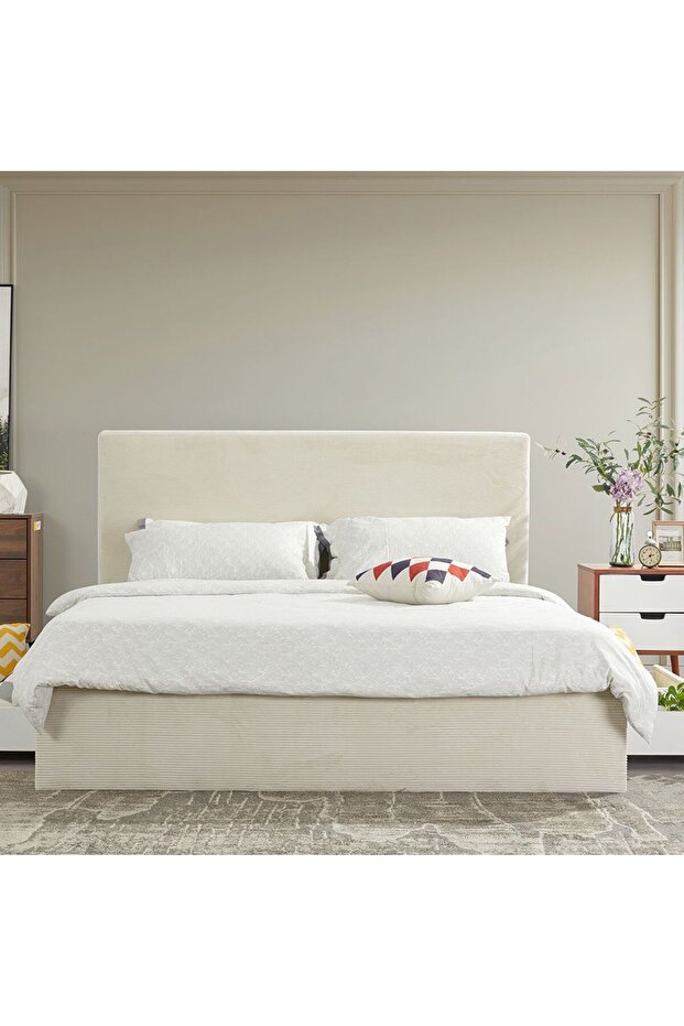 Wesley 180x200 King Bed with 4 Drawers - Light Beige L218xW192xH121cm