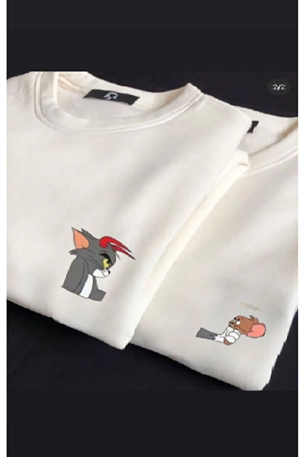 مجموعة بيضاء مكونة من قطعتين للجنسين من Special Lover Sweatshirt بيضاء برقبة دائرية