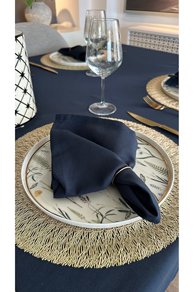 Aura 6 Pieces Cotton Stain-Resistant Navy Blue Napkins