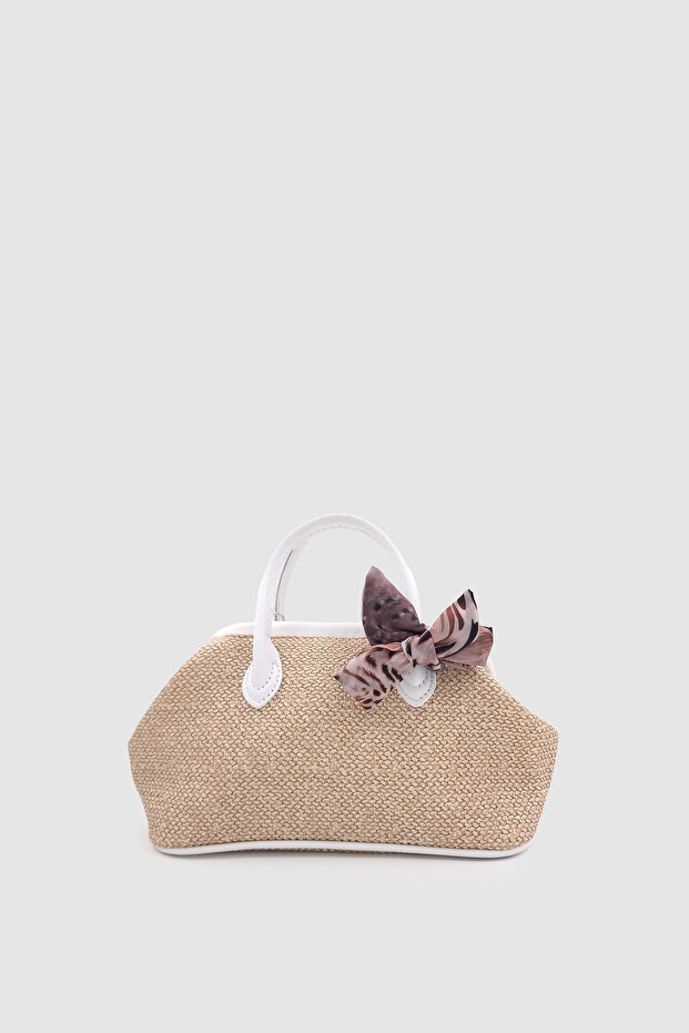 Peyli Scarf Detailed Cross Strap Straw Handbag White