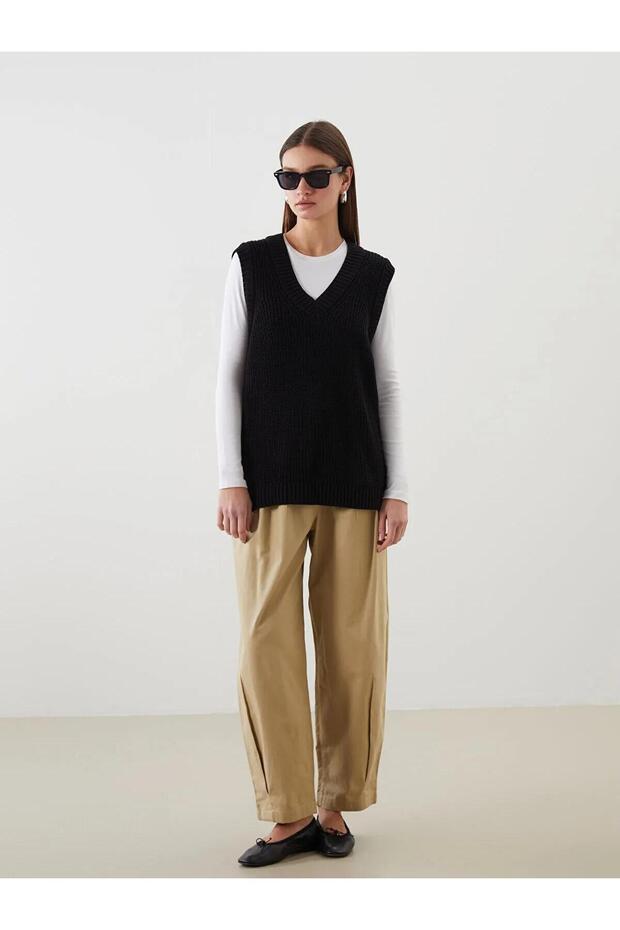 LCW Modest V Yaka Kadın Triko Süveter (W5) - 2