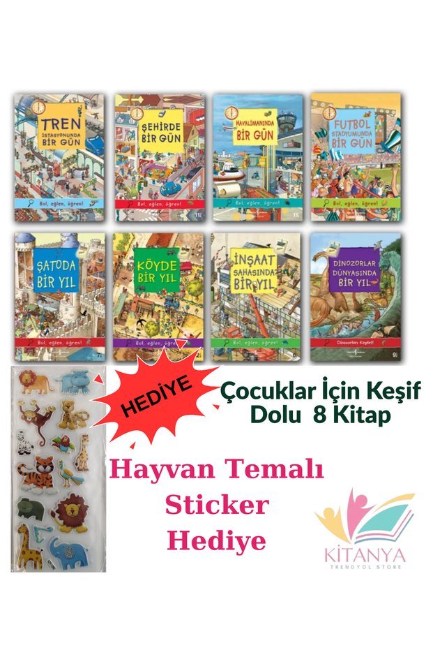 Children's Book Set of 8 | In the City, in the Village, in the Castle, at the Train Station... Sticker Gift
