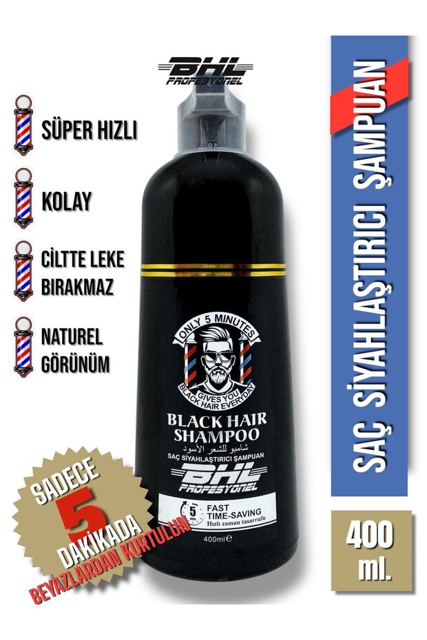 ADSD - Black Hair Shampoo Siyahlaştırıcı Şampuan / Saç Sakal Beyaz Kapatıcı Şampuan 400ml. - 3