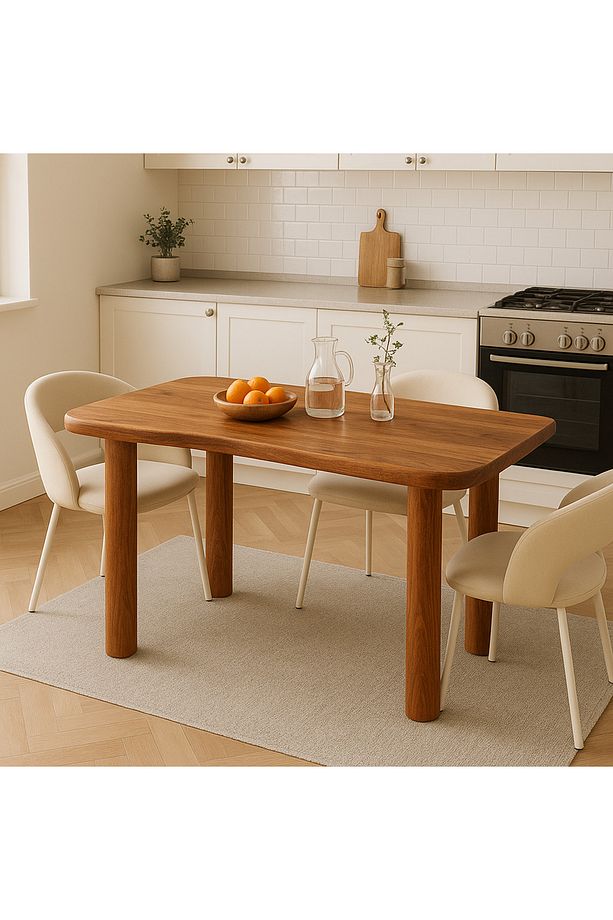 Masif Kayın Ahşap Dalga Formlu Yemek Masası Modern - 1
