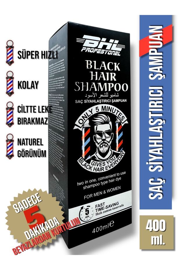 ADSD - Black Hair Shampoo Siyahlaştırıcı Şampuan / Saç Sakal Beyaz Kapatıcı Şampuan 400ml. - 5