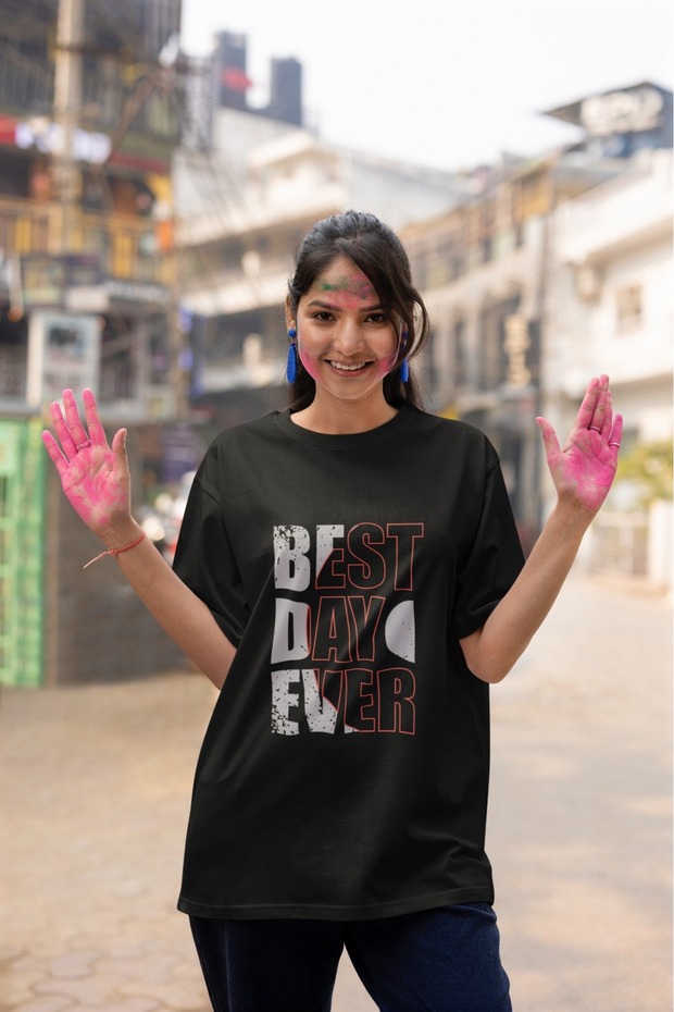 Unisex Men/Women Best Day Ever Color Printed Oversize 100% Cotton T-Shirt
