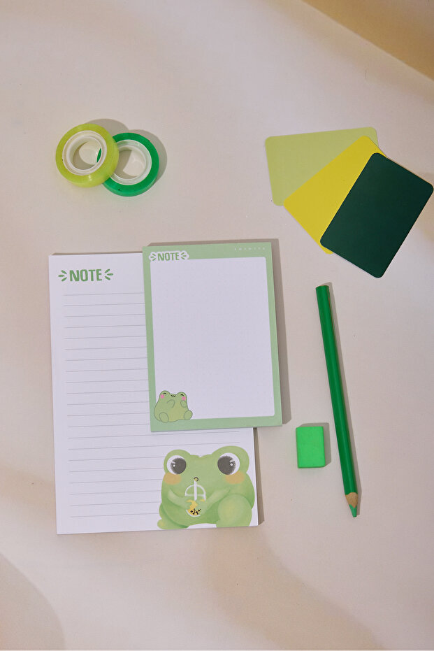 2-Pack Desktop Green Frog Notepad Lined Medium and Dotted Small Size 100 Sheets Memo Pad - 3