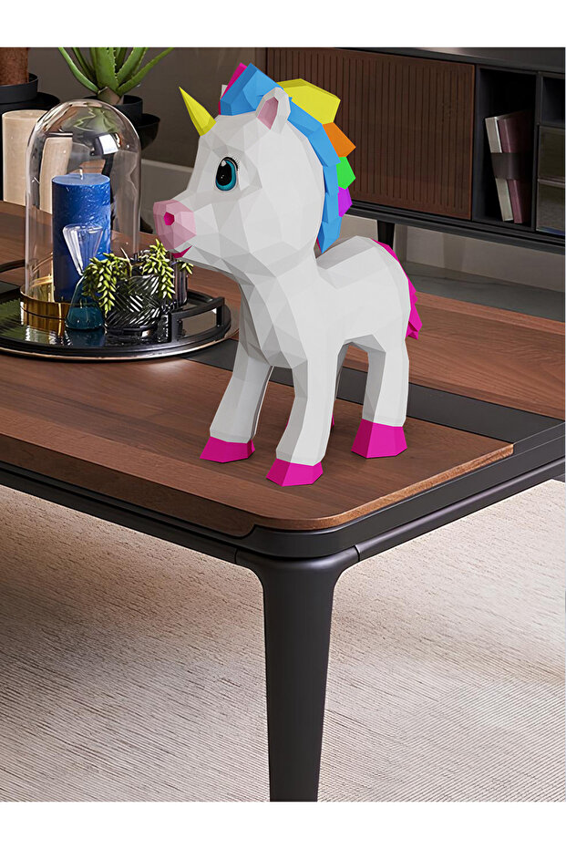 Yavru Unicorn 3D Duvar Dekoru | Çocuk Odası İçin Renkli Kağıt Maket | Kendin Yap Hobi Etkinliği - 3