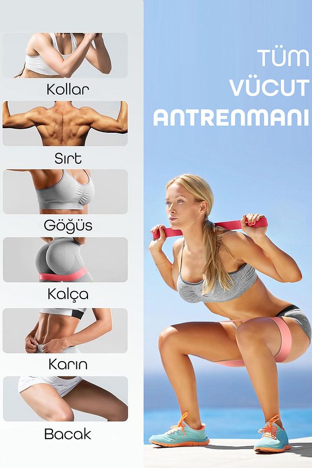 3'lü Pilates Direnç Lastiği Seti – Pembe Ton Loop Bant Squat ve Egzersiz Kapalı Uç - 7