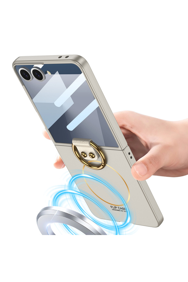 Samsung Galaxy Z Flip 7 Kılıf Magsafe Wireless Şarj Destekli Kıpta Yüzüklü Flip Sert Kapak - 2