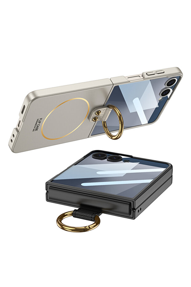 Samsung Galaxy Z Flip 7 Kılıf Magsafe Wireless Şarj Destekli Kıpta Yüzüklü Flip Sert Kapak - 3