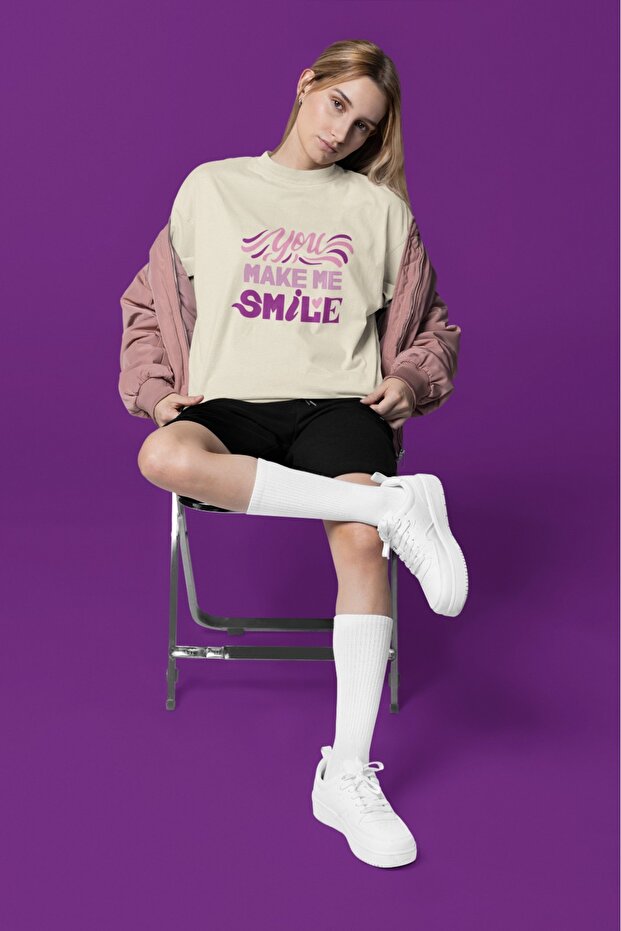Men/Women You Make Me Smile Transfer Printed Round Neck Short Sleeve T-Shirt