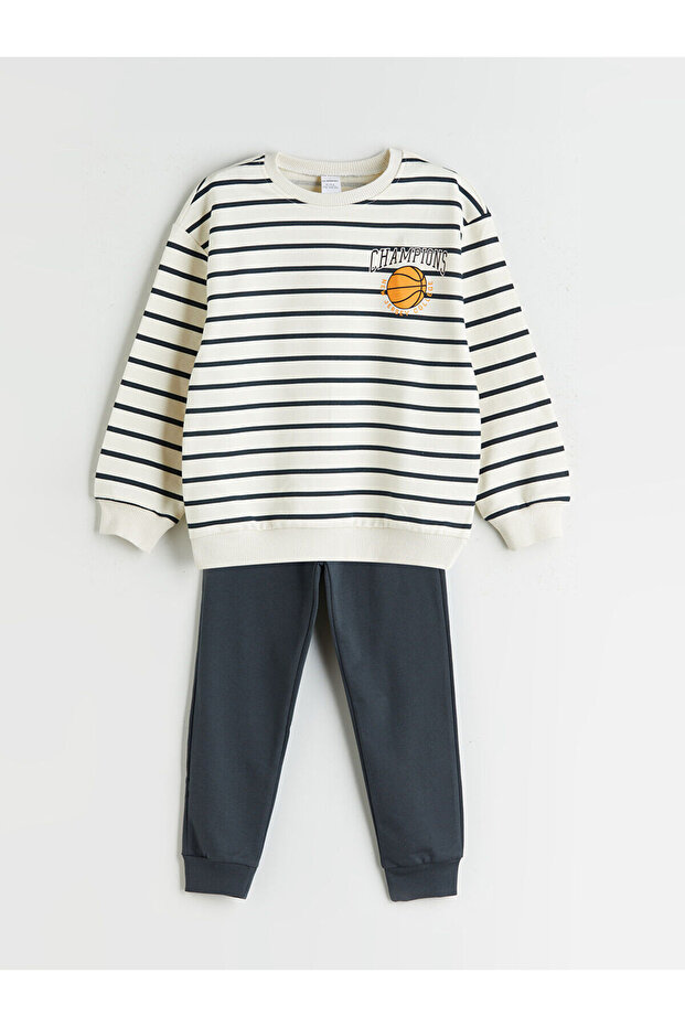 Özmarka New Season Striped Boys' Sweatshirt and Sweatpants