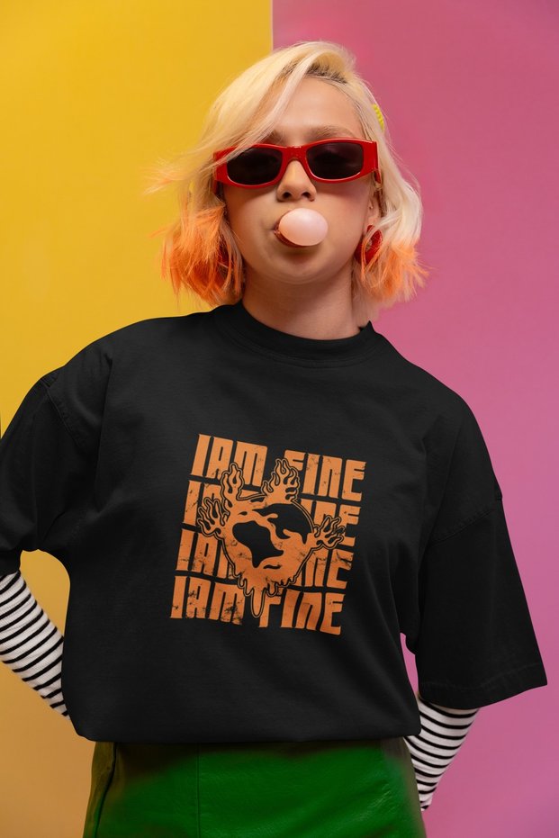 Unisex Men/Women I'M Fine Color Printed Oversize 100% Cotton T-Shirt