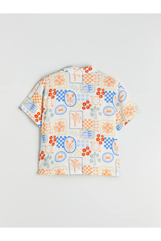 LCW DREAM Ekru Gömlek Yaka Desenli Kadın Şortlu Pijama Takımı - 3