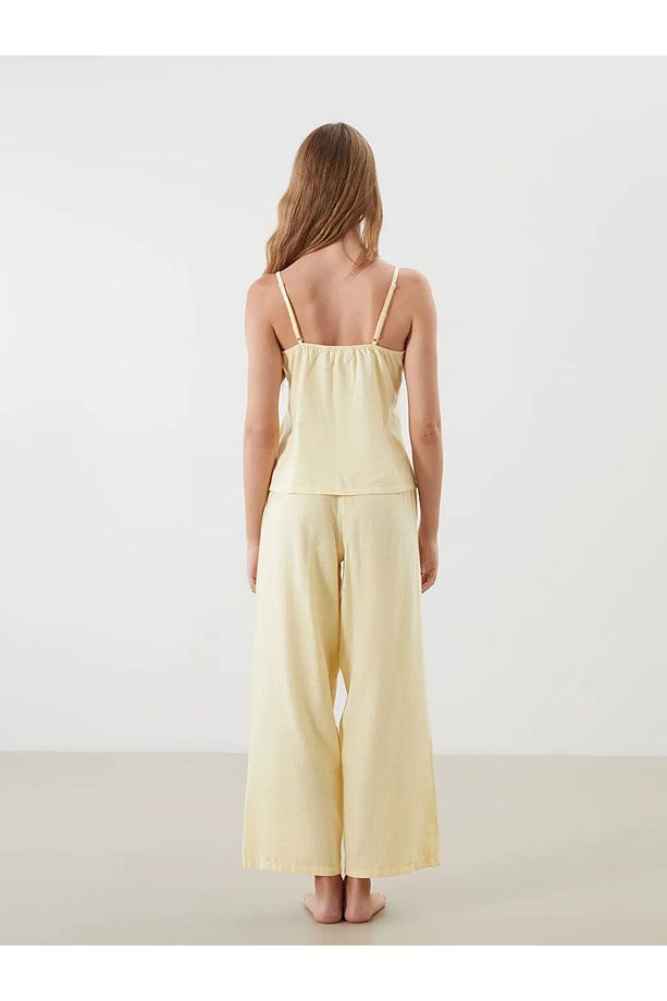 LCW DREAM Sari Kare Yaka Poplin Kadın Pijama Takımı - 4