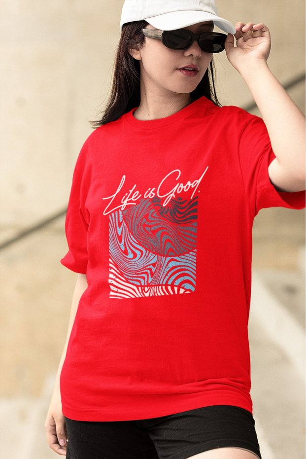 Unisex Men/Women Life Is Good Color Printed Oversize Cotton T-Shirt