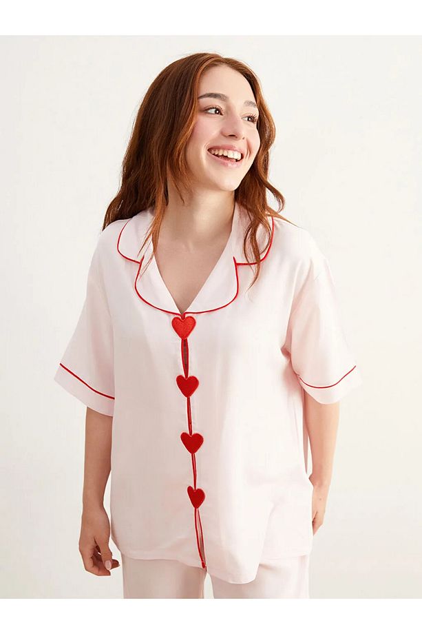 LCW DREAM Pembe Petite Gömlek Yaka Kadın Pijama Takımı - 4
