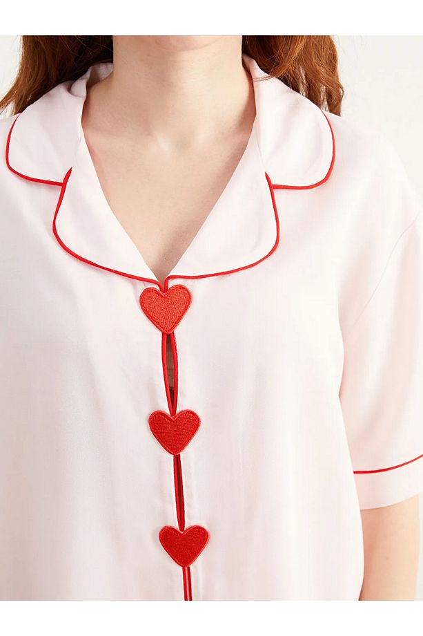 LCW DREAM Pembe Petite Gömlek Yaka Kadın Pijama Takımı - 3