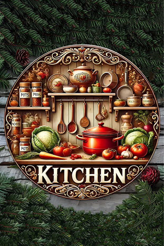 Mutfak Temalı Yuvarlak UV Baskılı 3D GÜRÜNÜMLÜ MDF Duvar Süsü – DT068 - 2