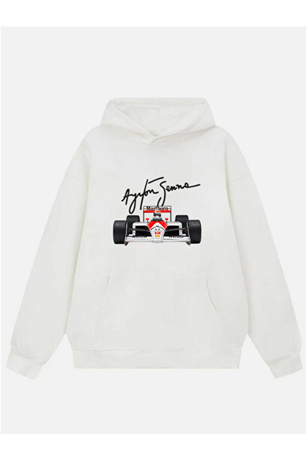 Unisex Aytron Senna Printed Hooded Fleece Oversize Sweatshirt