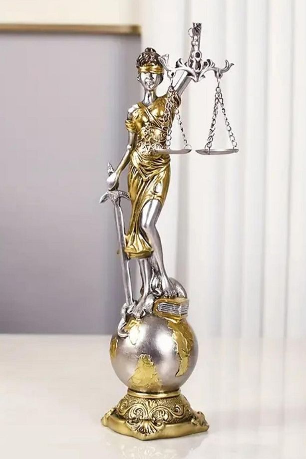 Themis Adalet Terazisi Heykeli ve Dünya Biblo Gümüş 24cm - 5