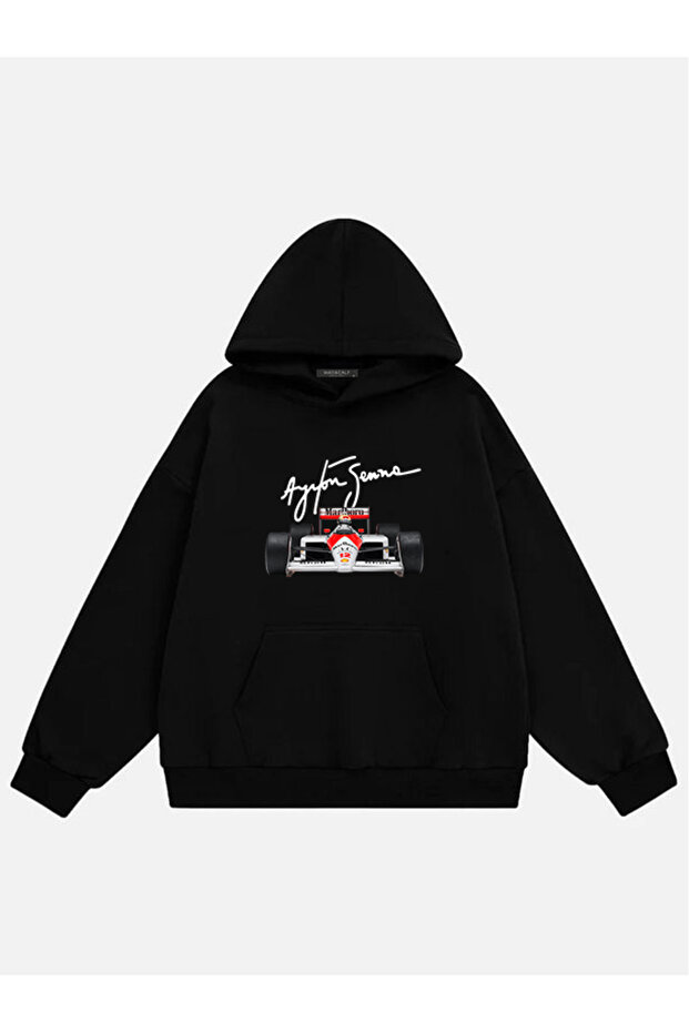 Unisex Aytron Senna Printed Hooded Fleece Oversize Sweatshirt