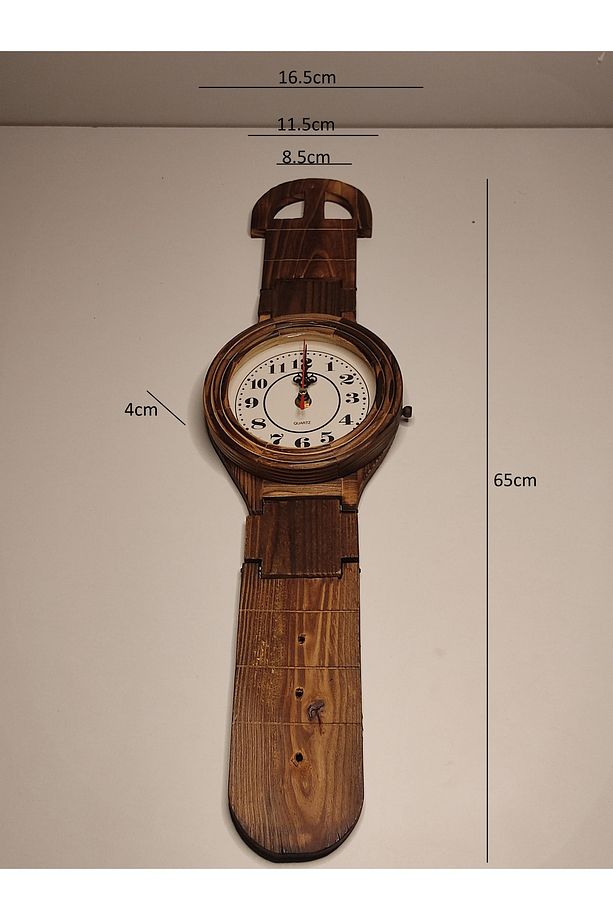 El Yapımı Ahşap Kol Saati Görünümlü Duvar Saati | Vintage Rustik Dekor 65cm - 8