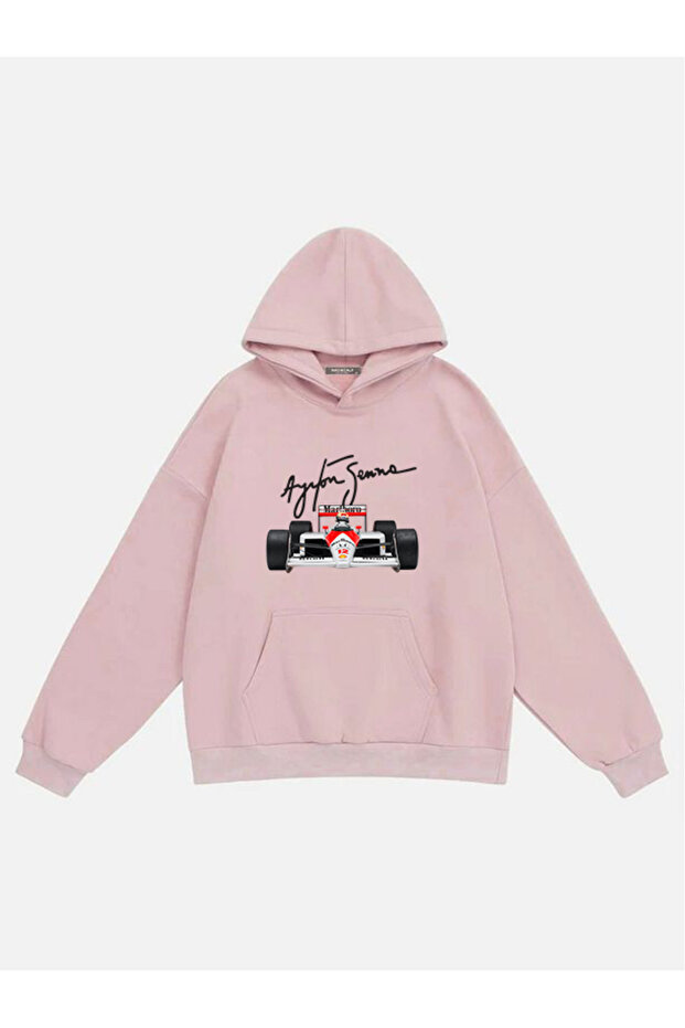Unisex Aytron Senna Printed Hooded Fleece Oversize Sweatshirt