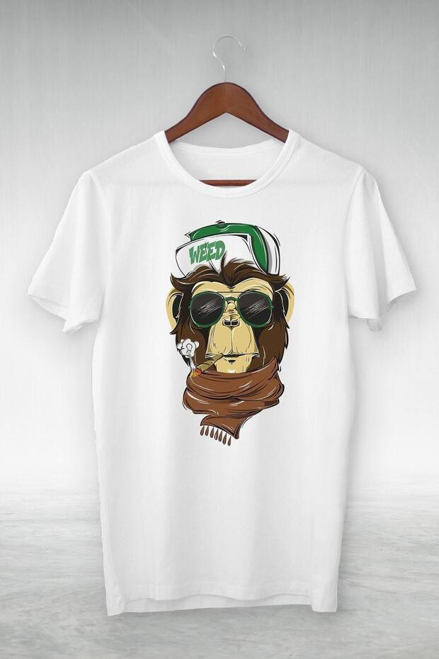 White - Weed Green Hat With Scarf Gorilla Drawing - Vip Design T-shirt I-145