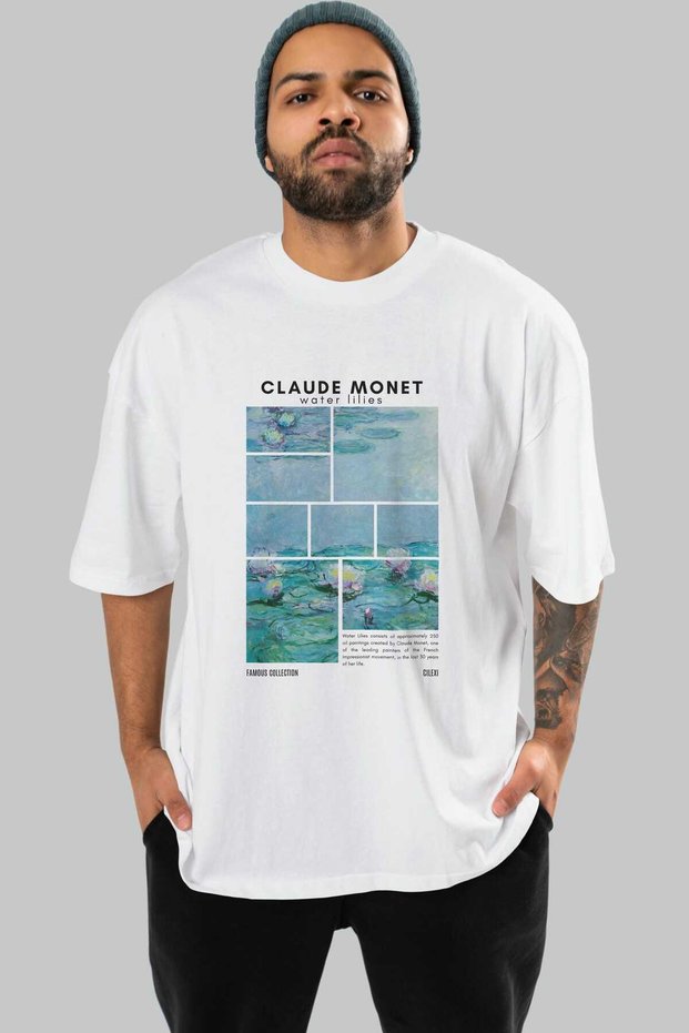 Claude Monet Front Printed White Oversize T-Shirt Men Women Crew Neck Cotton t Shirt