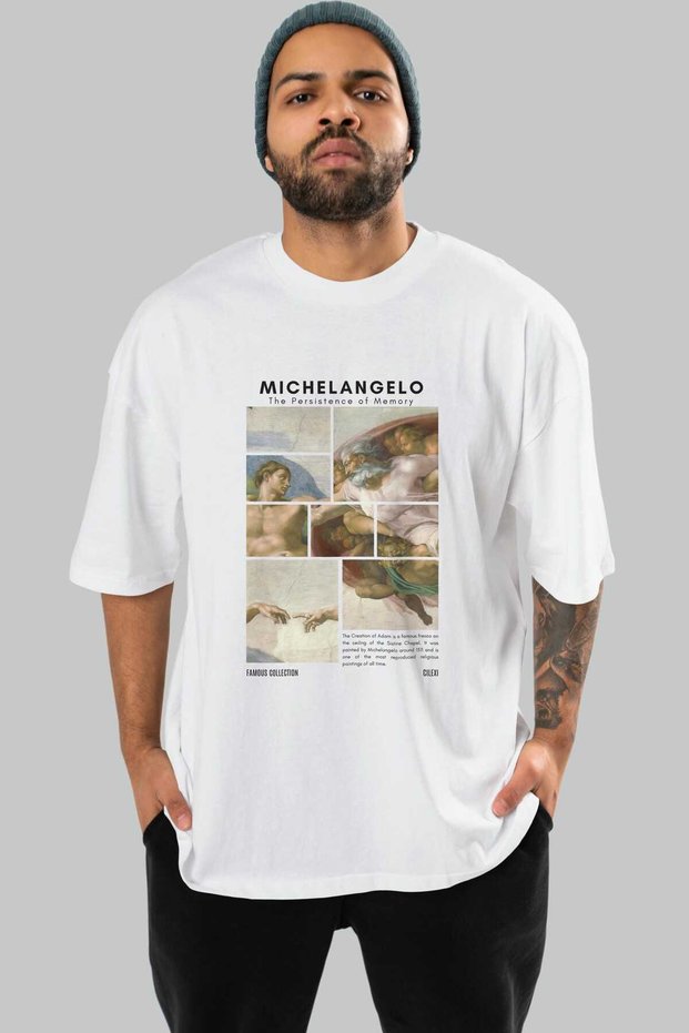 Michelangelo Front Printed White Oversize T-Shirt Men Women Crew Neck Cotton Tshirt
