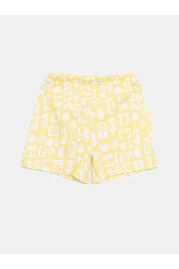 LCW DREAM Sari Bisiklet Yaka Baskılı Kadın Şortlu Pijama Takımı - 5