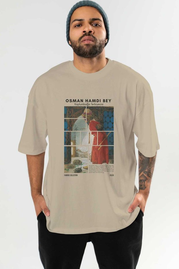 Osman Hamdi Bey Front Printed Beige Oversize T-Shirt Men Women Crew Neck Cotton T-Shirt