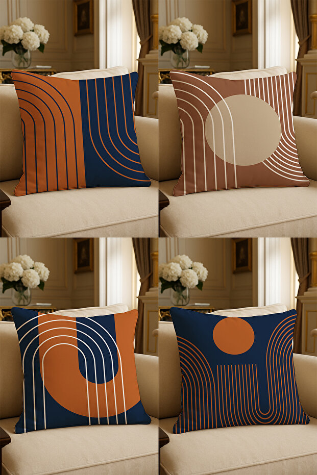 Special Design Digital Print Decorative Cushion Cover 43x43 cm Reversible 4-Piece Set