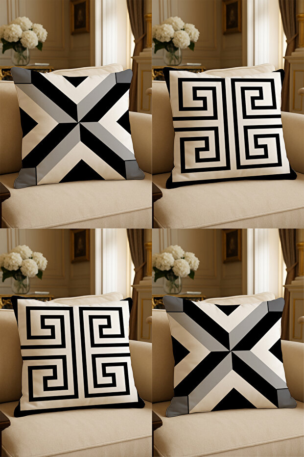 Special Design Digital Print Decorative Cushion Cover 43x43 cm Reversible 4-Piece Set