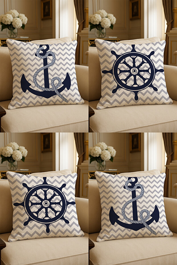 Special Design Digital Print Decorative Cushion Cover 43x43 cm Reversible 4-Piece Set
