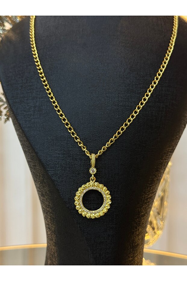 Dori̇ka Model Altn Plated Steel Chain Quarter Frame Necklace