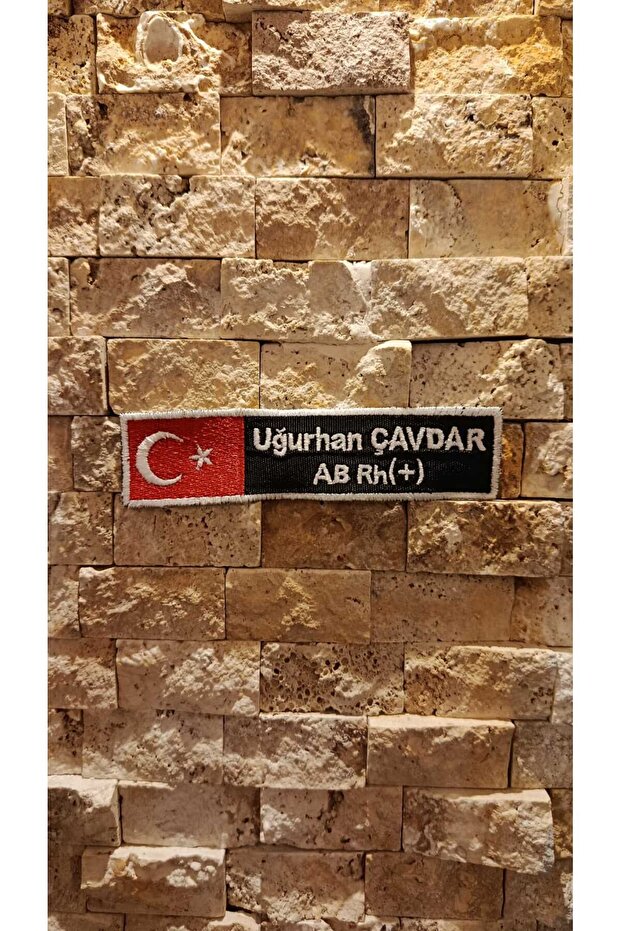 Arma Kişiye Özel İsimli ve Kan Gruplu Etiketi - 13x3 cm | Nakış İşlemeli | Yerli Üretim
