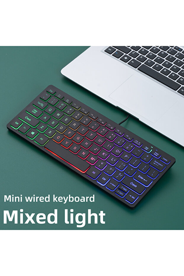 Mixed light M70 Slim Keyboard Wired, APAYADO Mini Dazzling Color Keyboard, Character Translucent Key - 1